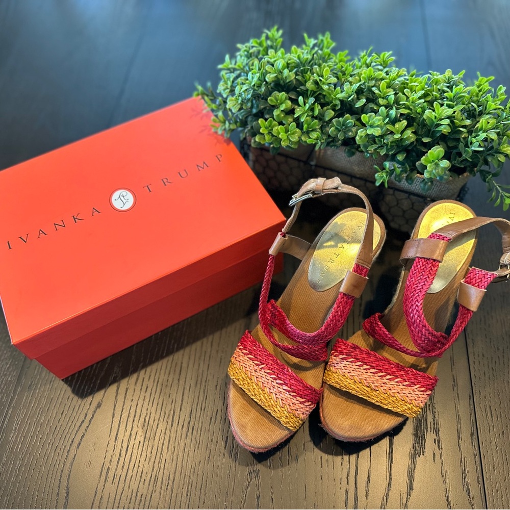 Ivanka Trump Red and Yellow Woven Sandals